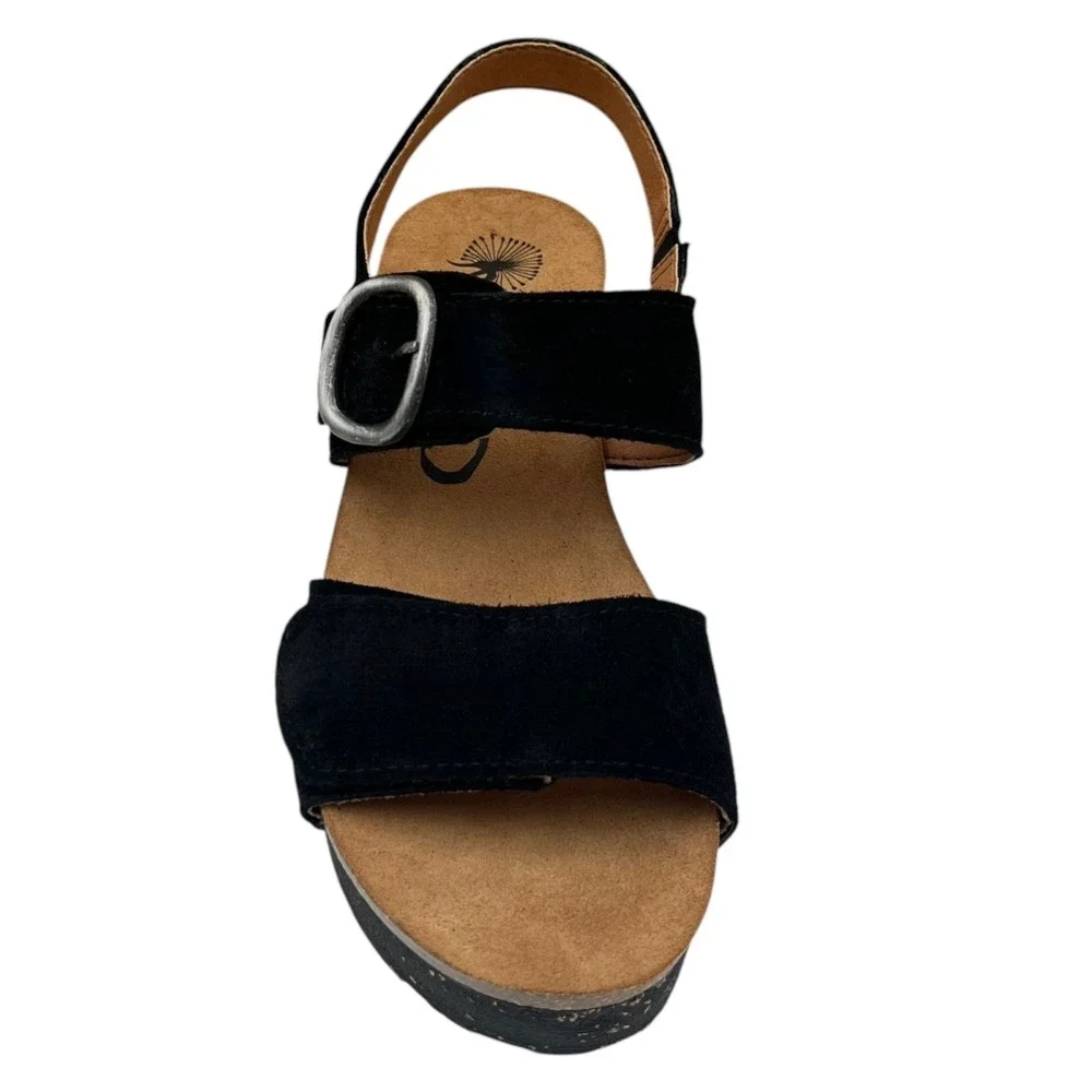OTBT Peasant Women's Wedge Adjustable Suede Sandal Size 7.5 (Fits like 8) Black